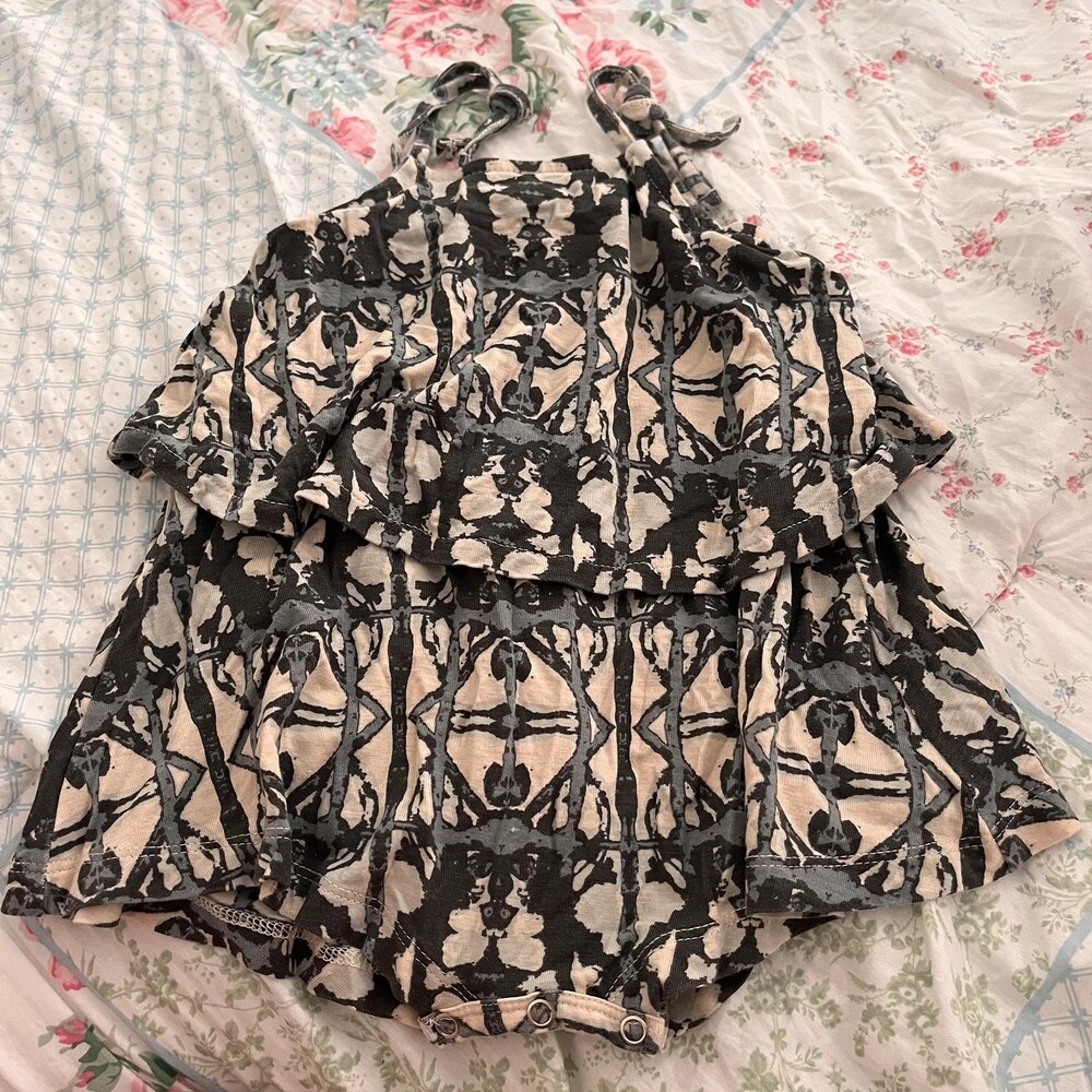 Kate Quinn Thyme Shibori Print 3-6 Months Tie Strap Shortie Bubble Romper